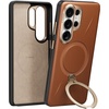 TORRAS Ostand Q3 VegSkin for Samsung Galaxy S26 Ultra Case Leather, 360 Magnetic Stand, Fit for MagSafe, Premium Vegan Leather Case for S26 Ultra Case, Microfiber Lining, Amber Brown