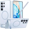 TORRAS Strong Magnetic & Seamless Stand for Samsung Galaxy S25 Plus Case, Fit for MagSafe, Mil-Grade Drop Protection, Kickstand for Samsung Galaxy S25 Plus Case, Anti-Yellowing Diamond Clear(Light Blue)