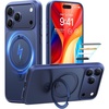 TORRAS Ultra Magnetic Ostand for iPhone 15 Pro Case [Fit for MagSafe] [Sturdy Stand & Ring Holder] Mil-Grade Shockproof Anti-Yellow Anti-Scratch Slim Protective Kickstand Case, Crystal Clear 6.1 inch(Deep Blue)