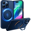 TORRAS Upgrade 360°Rotatable Ring for iPhone 15 Pro Case, Fit for MagSafe 15 Pro Case with Stand Translucent Slim Protective Ring Holder Mil-Grade Shockproof Cover for 15 Pro 2024, Navy Blue