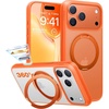 TORRAS Upgraded 360 Rotatable Magnetic Ring for iPhone 16 Pro Max Case, Fit for MagSafe with Stand Ring Holder, 16FT Mil-Grade Shockproof Translucent for iPhone 16 Pro Max Phone Case Ostand, Black(Neon Orange)