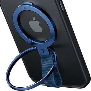 TORRAS 2025 Upgrade (Gen 6.0) Magnetic Phone Grip Holder Kickstand with Braided Strap, Fit for MagSafe Ring Removable, for iPhone 17 16,15, 14, 13 12 Pro/Max Samsung Galaxy, Google, Bronze Black(Navy Blue w/ Braided Nylon Strap)
