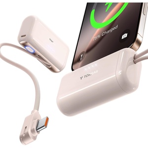 TORRAS 2-in-1 iPhone 16 Portable Charger, 5,000mAh 22.5W Mini Power Bank with Built-in USB-C Cable, Fast Charge Battery Pack, Travel Essential for iPhone 17/16/15, Galaxy S25, Google – Desert Titanium(Rose Gold)