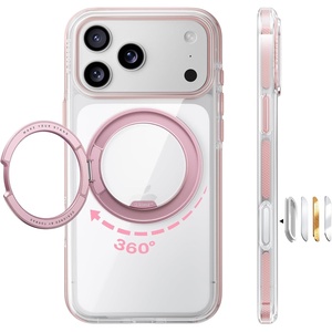 TORRAS 360 Magnetic Stand for iPhone 17 Pro Max Case Ultra Clear Orange | Fit for MagSafe, 4X Mil-Grade Protection, Slim Non-Slip Case with Camera Control Button, Cosmic Orange 6.9″, O3 Light Series(Rosy Pink)