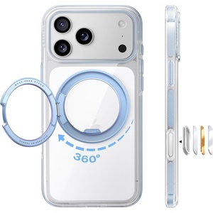 TORRAS 360 Magnetic Stand for iPhone 17 Pro Max Case Ultra Clear Orange | Fit for MagSafe, 4X Mil-Grade Protection, Slim Non-Slip Case with Camera Control Button, Cosmic Orange 6.9″, O3 Light Series(Haze Blue)