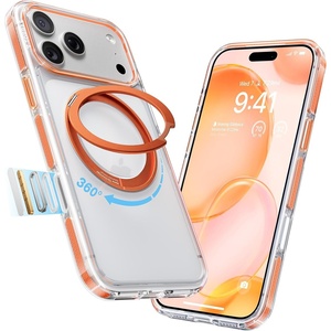 TORRAS 360 Magnetic Stand for iiPhone 17e Case & iPhone 16e, [Fit for MagSafe] [Military-Grade Protection] Translucent Slim Case for iPhone 17e, Obsidian Black, Ostand O3 Fitness Series(H-Clear Orange)