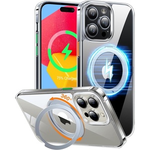 TORRAS 360 Rotatable Magnetic Ring for iPhone 15 Pro Max Case, Compatible with MagSafe with Stand Ring Holder, Military Grade Shockproof Translucent Back for iPhone 15 ProMax Case Ostand R, Clear