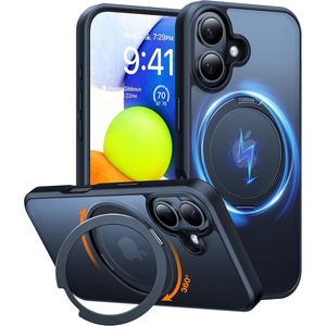 TORRAS 360 Rotatable Magnetic Stand for iPhone 16 Case, [Compatible with MagSafe] [ Flexible Stable Kickstand], 16ft Mil-Grade Shockproof Protection Anti-Scratch Phone Case, Translucent Black 6.1″