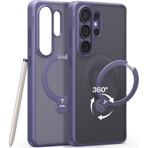 TORRAS 360 Spin Magnetic Stand for Samsung Galaxy S25 Ultra Case, Fit for Magsafe, Military Grade Slim Protective S25 Ultra Case with Kickstand & Ring Holder, Ostand Spin, Translucent Frosted Black(Violet)