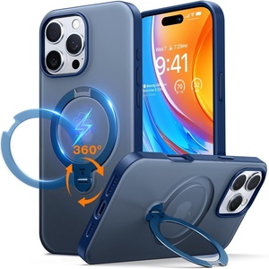 TORRAS 360 Spin Magnetic Stand for iPhone 16 Pro Max Case, Fit for MagSafe, Military Grade Protective Case for iPhone 16 Pro Max Phone Case with Kickstand Rotatable, Black 6.9 inch(Blue)