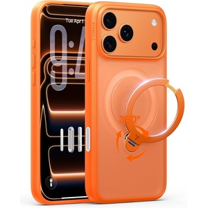 TORRAS 360 Spin Magnetic Stand for iPhone 16 Pro Max Case, Fit for MagSafe, Military Grade Protective Case for iPhone 16 Pro Max Phone Case with Kickstand Rotatable, Black 6.9 inch(Neon Orange)