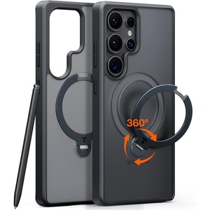 TORRAS 360 Spin for Samsung Galaxy S25 Case with Stand, Fit for MagSafe, 3X Military Grade Protective, Rotatable Kickstand for Samsung S25 Case, Magnetic Ring Slim Hard Cover, Crystal Clear 6.2”(S25 Ultra-Black)