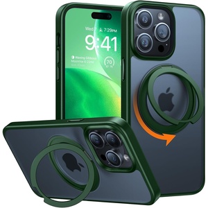 TORRAS 360°Rotatable Magnetic Ring Designed for iPhone 15 Pro Max Case, Compatible with MagSafe with Stand & Ring Holder, Military Grade Shockproof Translucent Back Phone Case Ostand R, Green