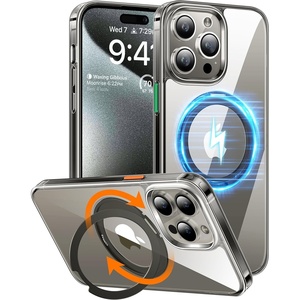 TORRAS 360°Rotatable Magnetic Ring for iPhone 15 Pro Max Case, Designed for MagSafe with Stand & Ring Holder, Military Grade Shockproof Translucent Back for iPhone 15 ProMax Case Ostand R, Clear Grey