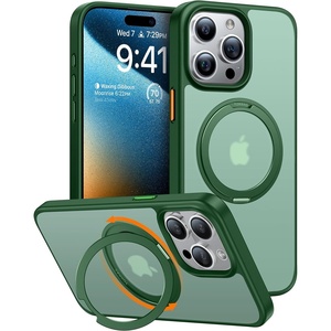 TORRAS 360°Rotatable Ring for iPhone 15 Pro Case 6.1″, Compatible with MagSafe 15 Pro Case with Stand Translucent Slim Protective Mil-Grade Shockproof Cover 2023, Green