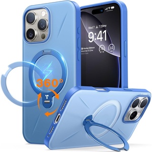 TORRAS 360°Spin Magnetic Stand for iPhone 16 Pro Case, Fit for MagSafe, Built-in Kickstand & Ring Holder, Mil-Grade Protective Soft Edge Hard PC Case for iPhone 16 Pro, Sapphire Blue, 6.3” 2024