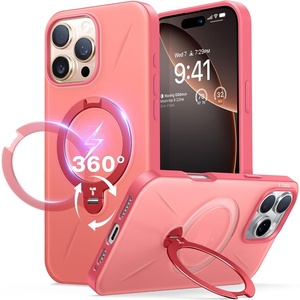 TORRAS 360°Spin Stand for iPhone 16 Pro Case 6.3 inch, Fit for Magsafe, Hard PC Mil-STD Protective Scratch-Resistant Case for iPhone 16 Pro Phone Case, Ostand Spin, Dune Beige, 2024(Hot Coral)