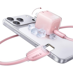 TORRAS IceNano 30W USB C Wall Charger, Ultra Mini Foldable Fast Charger Block with Cooling Tech, Compact Travel Wall Charger for iPhone 17/16/15, Samsung, iPad, Light Blue (5.6ft Cable Included)(Light Pink)