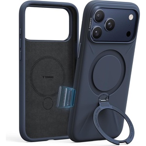 TORRAS Liquid Silicone for iPhone 16 Pro Case with 360 Spin Magnetic Ring Stand with Camera Control, Fit for MagSafe, OStand Q3 Silicone Non-Slip Protective Case for iPhone 16 Pro, Obsidian Black(Deep Blue)