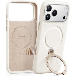 TORRAS Liquid Silicone for iPhone 16 Pro Case with 360 Spin Magnetic Ring Stand with Camera Control, Fit for MagSafe, OStand Q3 Silicone Non-Slip Protective Case for iPhone 16 Pro, Obsidian Black(Ivory Gold)