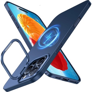 TORRAS Magnetic Slim Fit Case for iPhone 16 Pro with Stand, Compatible with MagSafe, Built-in Stash Stand, Ultra Thin, Anti-Scratch Matte Hard Phone Case 6.3 inch, Desert Titanium Gold(Navy Blue)