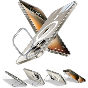 TORRAS Magnetic Slim Fit Case for iPhone 16 Pro with Stand, Compatible with MagSafe, Built-in Stash Stand, Ultra Thin, Anti-Scratch Matte Hard Phone Case 6.3 inch, Desert Titanium Gold(Clear)