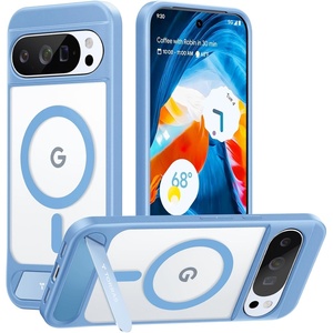 TORRAS Magnetic & Stand for Google Pixel 8 Pro Case, Fit for MagSafe, 12FT Mil-Grade Drop Protection, Slim Fit for Google Pixel 8 Pro Phone Case with Built-in Flush Kickstand, Translucent Matte Black(Blue)