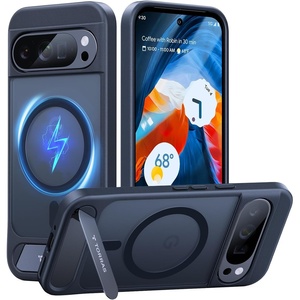 TORRAS Magnetic & Stand for Google Pixel 9 Pro XL Case Clear, Fit for MagSafe, 12FT Mil-Grade Drop Protection, Slim Fit for Google Pixel 9 Pro XL Phone Case with Built-in Kickstand, Diamond Clear(Black)