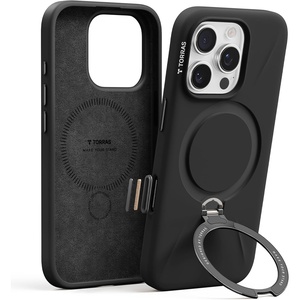 TORRAS Magnetic for iPhone 16 Pro Max Case Silicone with Stand, Fit for MagSafe, 360 Ring Stand with Camera Control, Ostand Q3 Silicone Rubber Soft Case for iPhone 16 Pro Max 6.9”, Dune Beige(Black)
