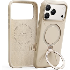 TORRAS Magnetic for iPhone 16 Pro Max Case Silicone with Stand, Fit for MagSafe, 360 Ring Stand with Camera Control, Ostand Q3 Silicone Rubber Soft Case for iPhone 16 Pro Max 6.9”, Dune Beige(Beige)