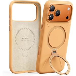 TORRAS Magnetic for iPhone 16 Pro Max Case Silicone with Stand, Fit for MagSafe, 360 Ring Stand with Camera Control, Ostand Q3 Silicone Rubber Soft Case for iPhone 16 Pro Max 6.9”, Dune Beige(Pastel Orange)
