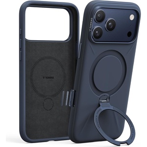 TORRAS Magnetic for iPhone 16 Pro Max Case Silicone with Stand, Fit for MagSafe, 360 Ring Stand with Camera Control, Ostand Q3 Silicone Rubber Soft Case for iPhone 16 Pro Max 6.9”, Dune Beige(Deep Blue)