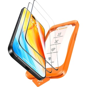 TORRAS Military-Grade Screen Protector for iPhone 15 Pro Max [9H+ Aerospace Tempered Glass＆12FT Shatterproof ] One-Step Installation Full Coverage Fit Bubble Free Top-Notch Protection, 2 Pack(iPhone 15 Pro（6.1 inch）)