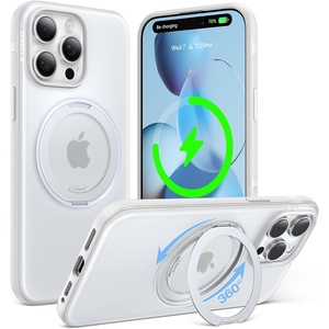 TORRAS O3 Fitness for iPhone 15 Pro Case Magnetic Stand, Fit for MagSafe, 360 Rotatable Stable Stand, Military-Grade Shockproof, Slim & Sleek Anti-Scratch Cover, Glacier White Translucent