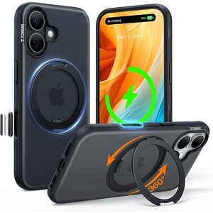 TORRAS O3 Fitness for iPhone 16 Case Magnetic Stand, Fit for MagSafe, 360 Rotatable Stable Stand, Camera Control Button, Military-Grade Shockproof, Slim & Sleek, Obsidian Black Translucent, Ostand