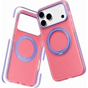 TORRAS O3 Hue for iPhone 17 Pro Max Case,4X Military-Grade Air Drop Protection with Shockproof Airbag Bumper,360 Magnetic Stand Compatible with MagSafe Phone Case,Colorblock Aesthetic,Indigo Blue(Blush Pink)