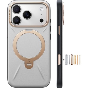 TORRAS Organic Leather for iPhone 17 Pro Case with Stand, Fit for Magsafe, 360 Spin Kickstand with Camera Control, Premium Leather Durable Stylish Q3 VegSkin for iPhone 17 Pro Phone Case, Burnt Orange(Grayish white)