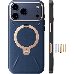 TORRAS Organic Leather for iPhone 17 Pro Case with Stand, Fit for Magsafe, 360 Spin Kickstand with Camera Control, Premium Leather Durable Stylish Q3 VegSkin for iPhone 17 Pro Phone Case, Burnt Orange(Deep Blue)