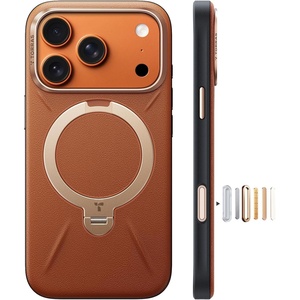 TORRAS Organic Leather for iPhone 17 Pro Case with Stand, Fit for Magsafe, 360 Spin Kickstand with Camera Control, Premium Leather Durable Stylish Q3 VegSkin for iPhone 17 Pro Phone Case, Burnt Orange(Saddle Brown)