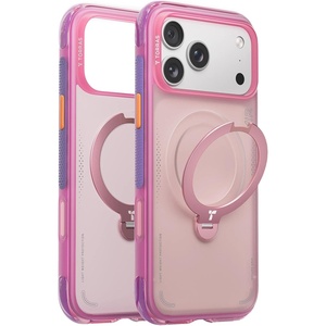 TORRAS Ostand Q3 Air for iPhone 16 Pro Max Case with 360 Magnetic Stand, Fit for MagSafe, Military Grade Drop Tested, Camera Control Button, Shockproof Phone Case for iPhone 16 Pro Max 6.9″, Black(Neon Pink)