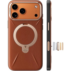 TORRAS Q3 VegSkin for iPhone 17 Pro Max Case Leather, 360 Spin Magnetic Stand, Fit for MagSafe, Camera Control, Shockproof Premium Organic Silicone Leather Case for iPhone 17 Pro Max, Burnt Orange(Saddle Brown)