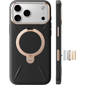 TORRAS Q3 VegSkin for iPhone 17 Pro Max Case Leather, 360 Spin Magnetic Stand, Fit for MagSafe, Camera Control, Shockproof Premium Organic Silicone Leather Case for iPhone 17 Pro Max, Burnt Orange(Midnight Black)