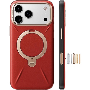 TORRAS Q3 VegSkin for iPhone 17 Pro Max Case Leather, 360 Spin Magnetic Stand, Fit for MagSafe, Camera Control, Shockproof Premium Organic Silicone Leather Case for iPhone 17 Pro Max, Burnt Orange(Crimson Red)