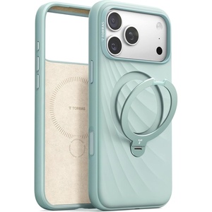 TORRAS Q3 Wind for iPhone 17 Pro Max Case Liquid Silicone, Fit for MagSafe, 360 Spin Magnetic Stand, Soft Grip, Camera Control, Protective Phone Case for iPhone 17 Pro Max Case, Cream Glow(Aqua Blue)