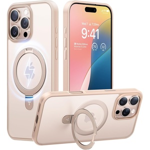 TORRAS Ultra Magnetic Ostand for iPhone 15 Pro Case [Fit for MagSafe] [Sturdy Stand & Ring Holder] Mil-Grade Shockproof Anti-Yellow Anti-Scratch Slim Protective Kickstand Case, Crystal Clear 6.1 inch(Desert Titanium)
