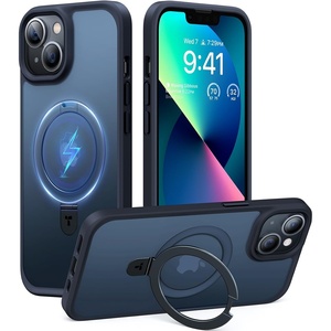 TORRAS Ultra Magnetic Ostand for iPhone 15 Pro Case [Fit for MagSafe] [Sturdy Stand & Ring Holder] Mil-Grade Shockproof Anti-Yellow Anti-Scratch Slim Protective Kickstand Case, Crystal Clear 6.1 inch(Black)