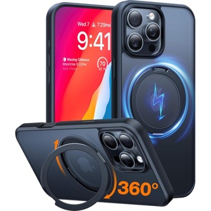 TORRAS Upgrade 360Rotatable Magnetic for iPhone 16 Pro Case 6.3 inch, Fit for MagSafe 16 Pro Phone Case, 16FT Mil-Grade Shockproof, Flush Stand Ring Holder, Translucent Slim Protective Ostand, Black