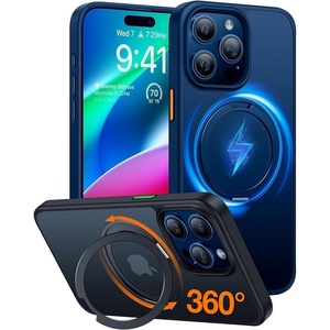 TORRAS Upgraded 360 Rotatable Magnetic Ring for iPhone 15 Pro Max Case, Fit for MagSafe with Stand Ring Holder, 16FT Mil-Grade Shockproof Translucent for iPhone 15 Pro Max Phone Case Ostand, Black(Blue)