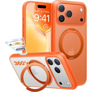TORRAS Upgraded 360 Rotatable Magnetic Ring for iPhone 15 Pro Max Case, Fit for MagSafe with Stand Ring Holder, 16FT Mil-Grade Shockproof Translucent for iPhone 15 Pro Max Phone Case Ostand, Black(Neon Orange)