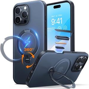 TORRAS Upgraded 360 Spin Magnetic Stand for iPhone 16 Pro Case, Fit for MagSafe, Built-in Kickstand, Camera Control, Mil-Grade Protective Soft Edge Translucent Case for iPhone 16 Pro, Black 6.3”(Black)